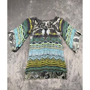 Diane von Furstenberg 100 Silk Sz 2 V Neck Tunic Dress Isat print Boho Tribal